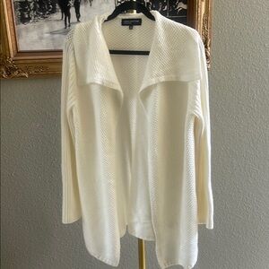Jones of New York White Open-Front Cardigan with Shawl Collar